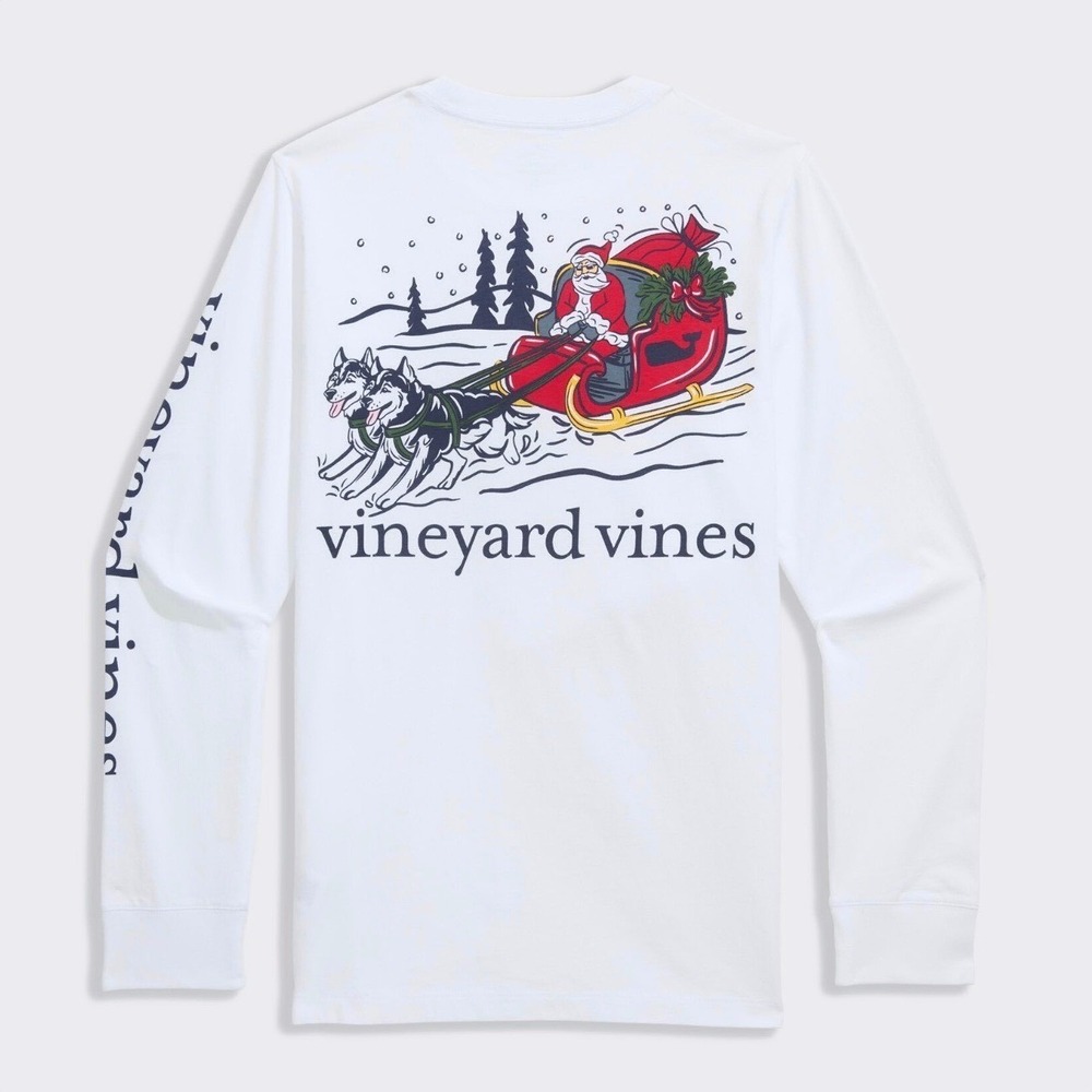 Vineyard Vines Boys‎ Santa Dog Sleigh Christmas Holiday Long Sleeve Tee S NWT